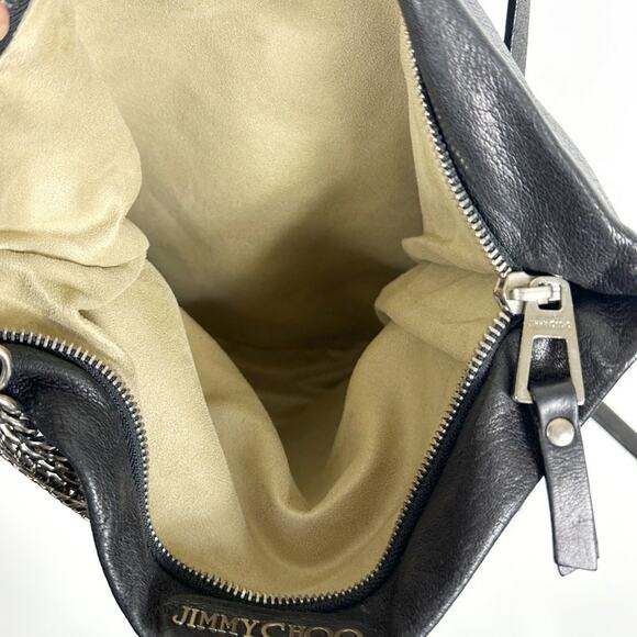 Jimmy Choo Black Leather Chain-Link Hobo Crossbody Bag - Picture 6 of 9